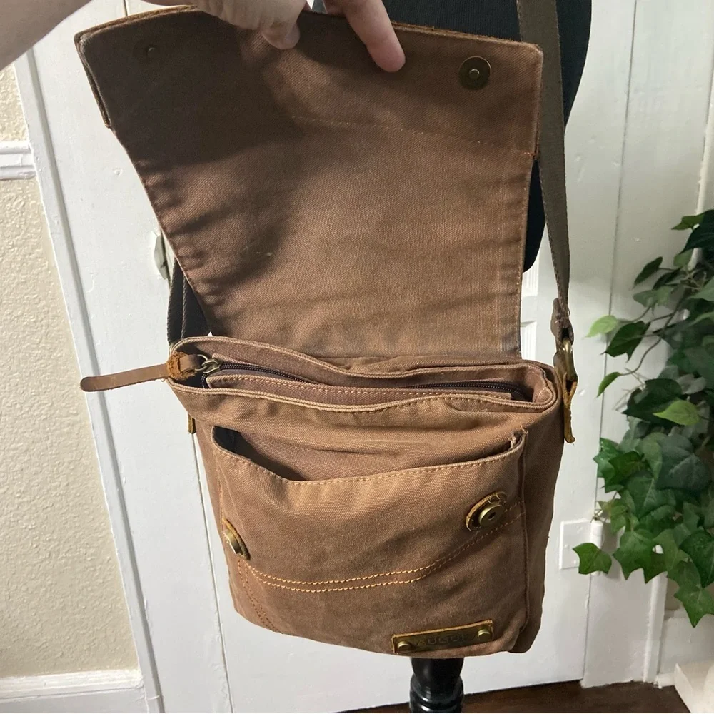 Augur Unisex Canvas & Leather Vintage Army Style Messenger Crossbody Bag